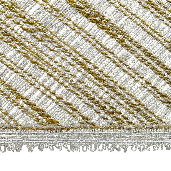 Vintage Tablecloth Open Weave Knit Round Cream Gold Octagon Sides 66” Diameter - Picture 4 of 10